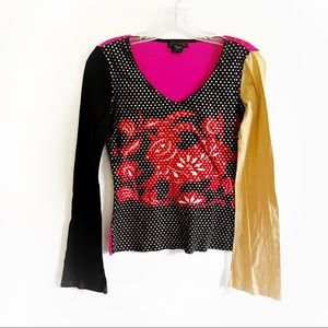 Custo Barcelona shirt pink black dots v neck ram floral